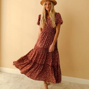 Crimson Floral Maxi Dress, S